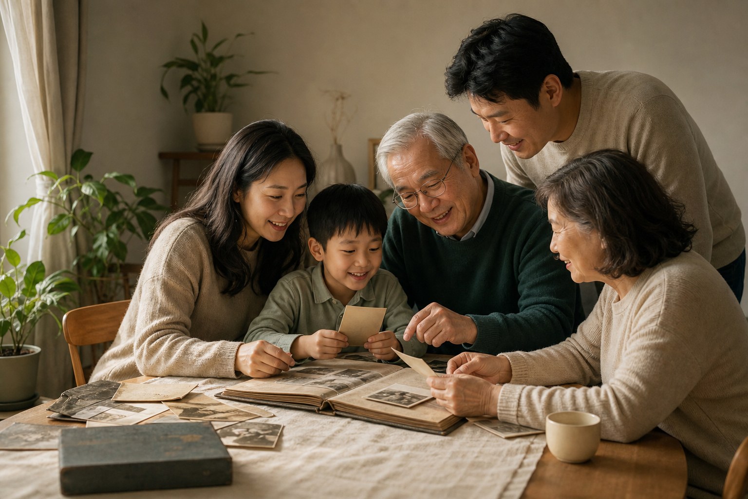 A family remembering together through photographs and an album